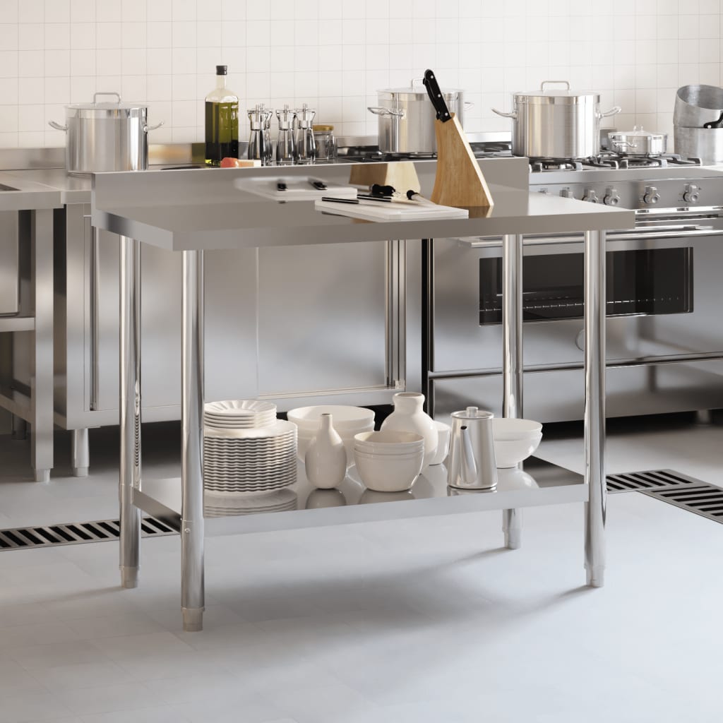 Keittiön Työpöytä Roiskesuojalla 110X55X93 Cm Ruostumaton Teräs
