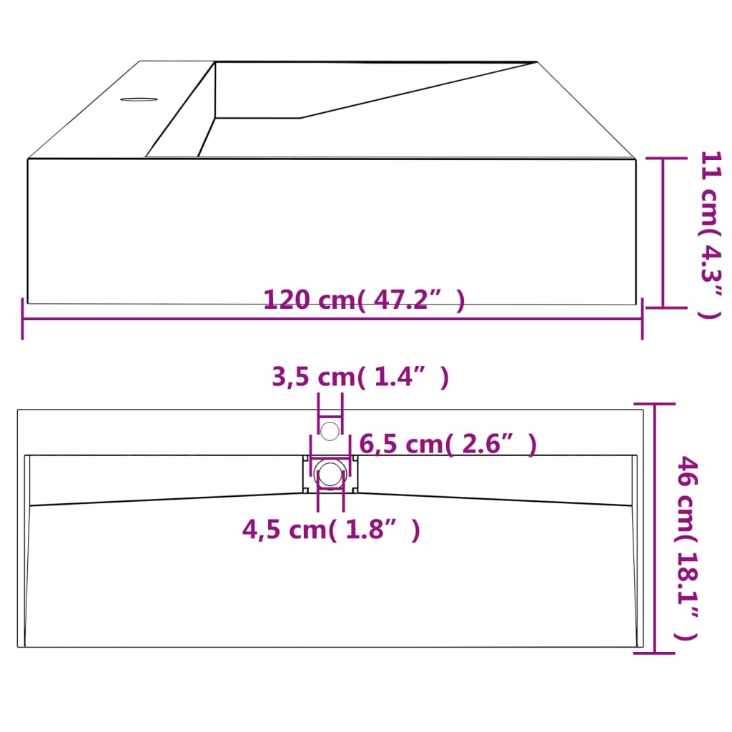 Pesuallas 120X46X11 Cm Mineraali-/Marmorivalu Antrasiitti