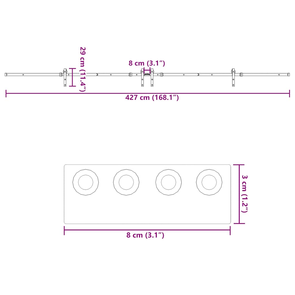 Liukuovi Hardware Kit 427 Cm Teräs Musta