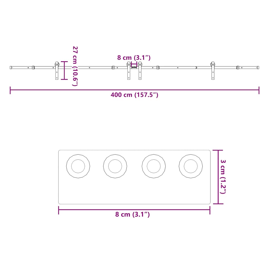 Liukuovi Hardware Kit 400 Cm Teräs Musta