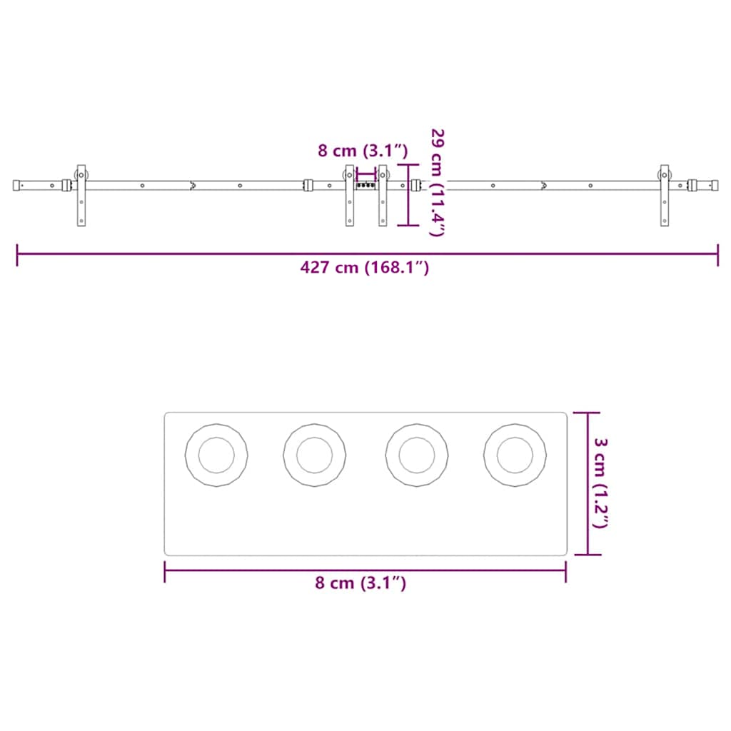 Liukuovi Hardware Kit 427 Cm Teräs Musta