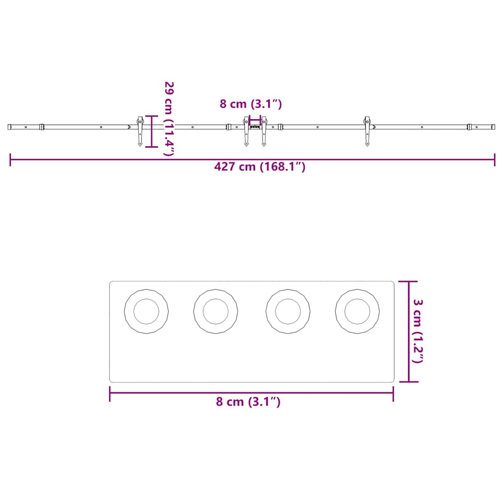 Liukuovi Hardware Kit 427 Cm Teräs Musta