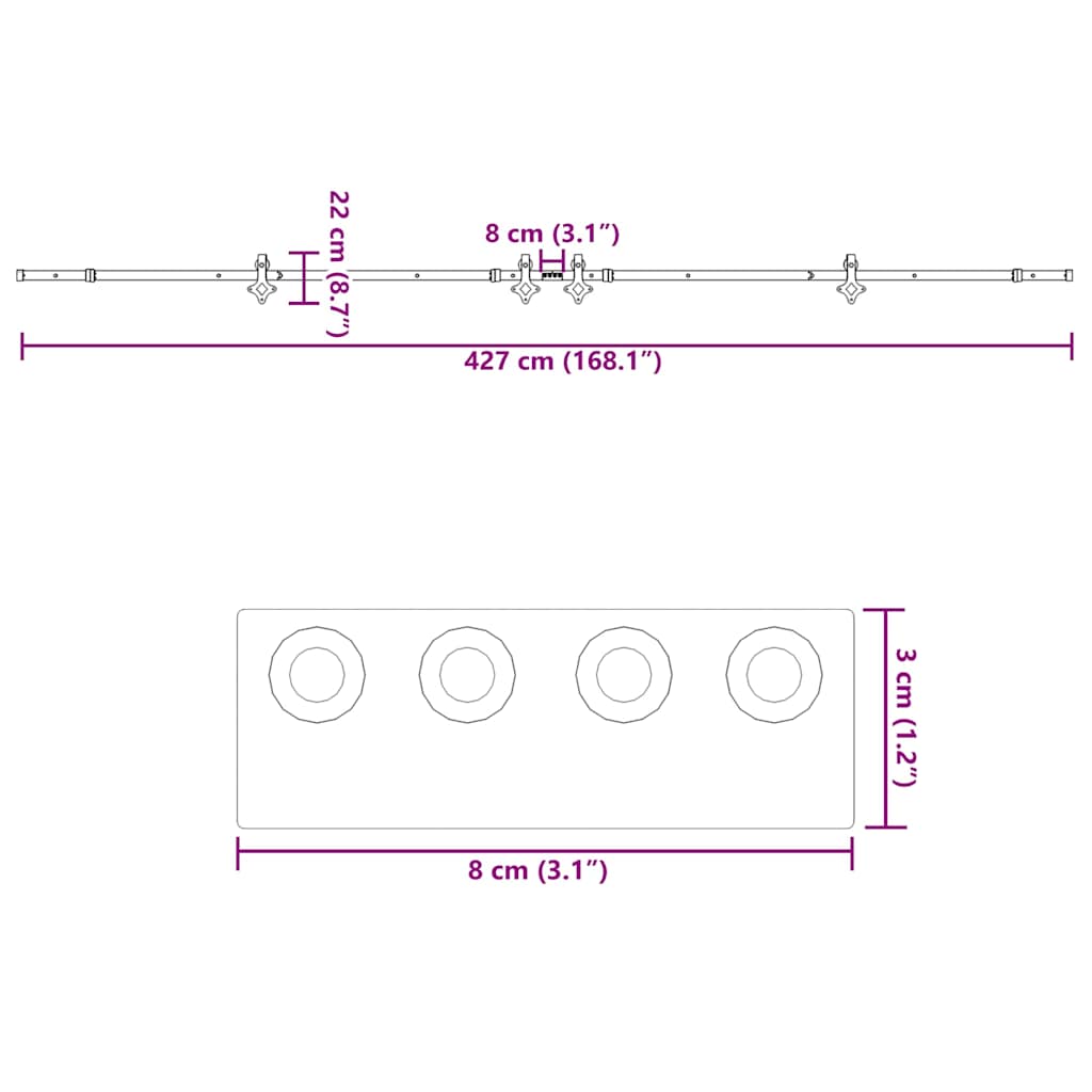 Liukuovi Hardware Kit 427 Cm Teräs Musta