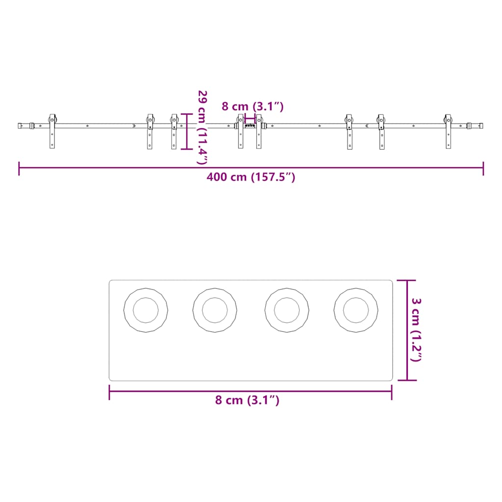 Liukuovi Hardware Kit 400 Cm Teräs Musta