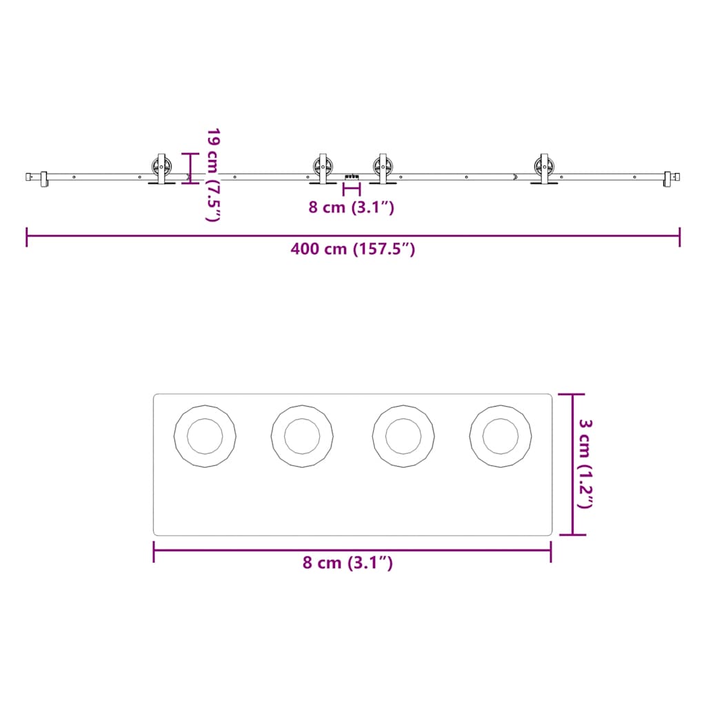 Liukuovi Hardware Kit 400 Cm Teräs Musta