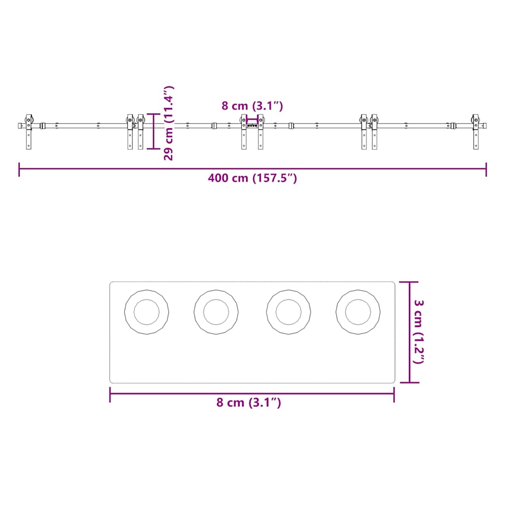 Liukuovi Hardware Kit 400 Cm Teräs Musta