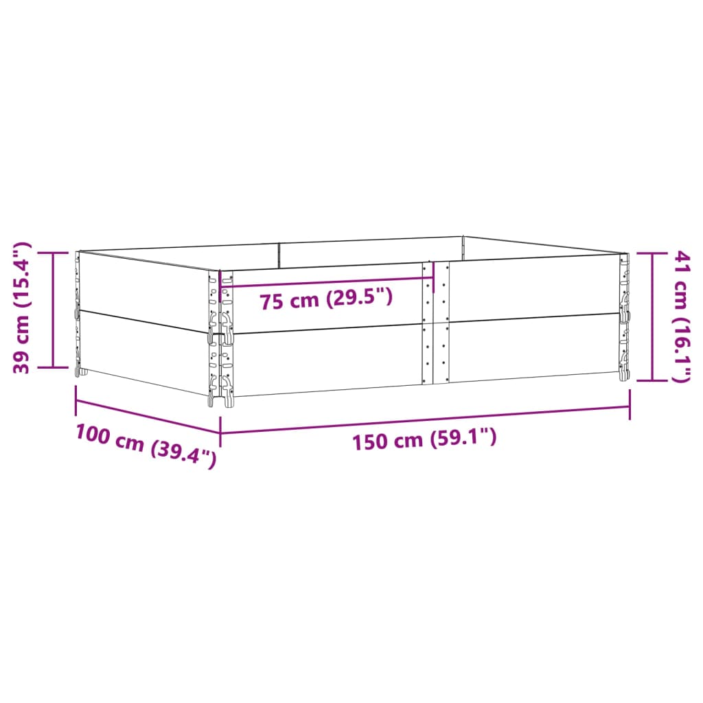Kuormalavan Reunukset 2 Kpl Harmaa 150X100 Cm Täysi Mänty