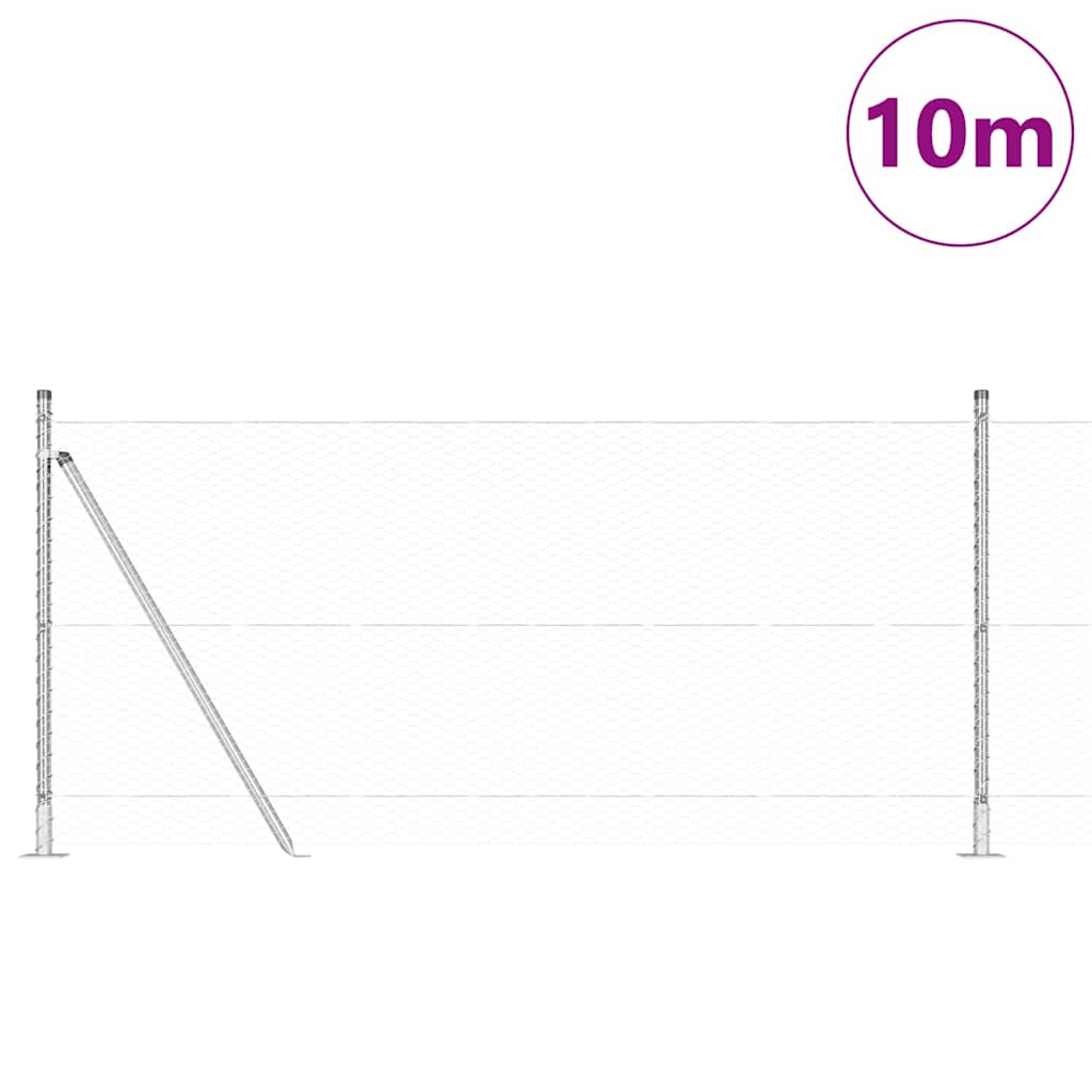 Kuusikulmainen Aita Betoni Perustuksella 10 X 1 M Hopea Verkko