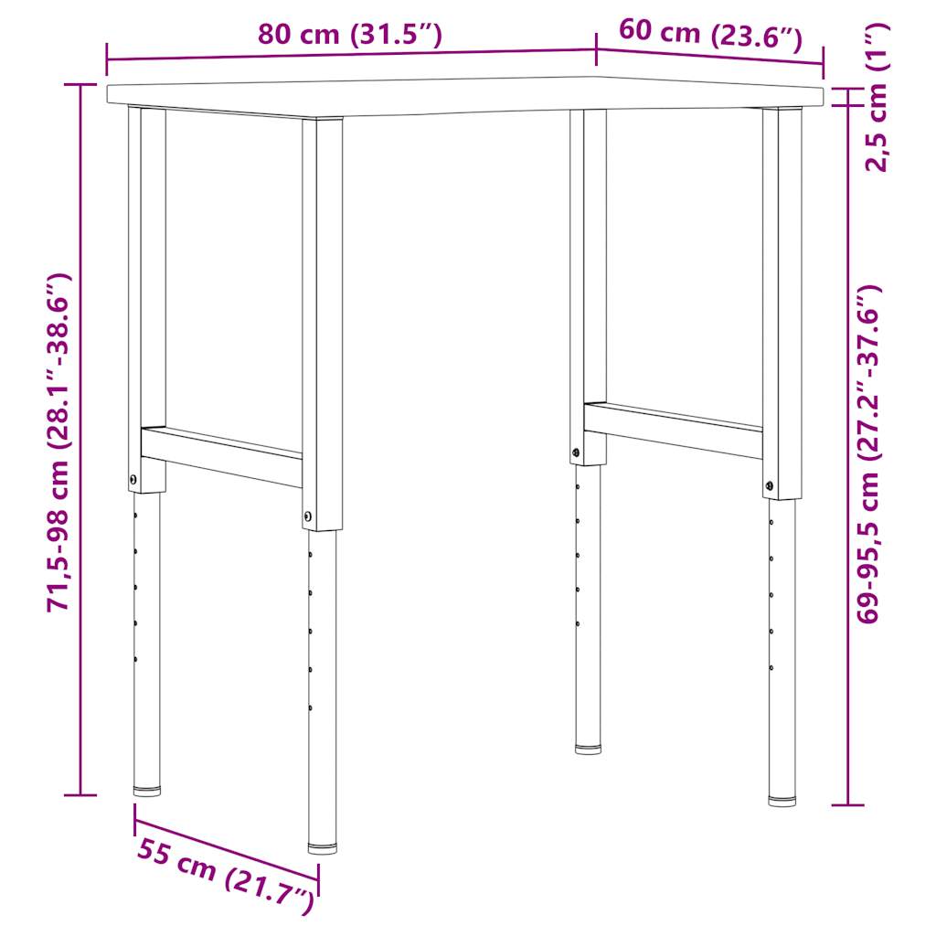Työpöytä Vaaleanruskea 80X60X(71,5-98) Cm Massiivipuutammea