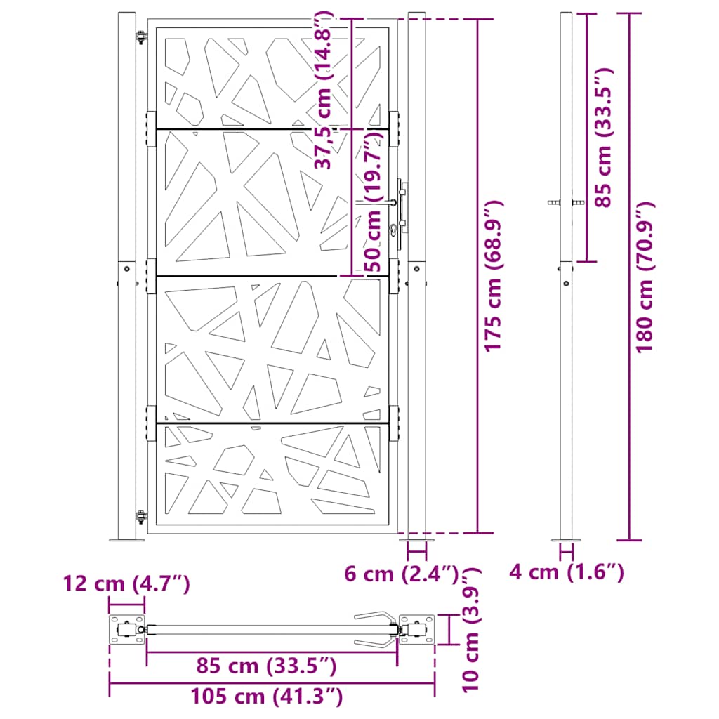 Puutarhan Portti 100X175 Cm Säänkestävä Teräs Valodesign
