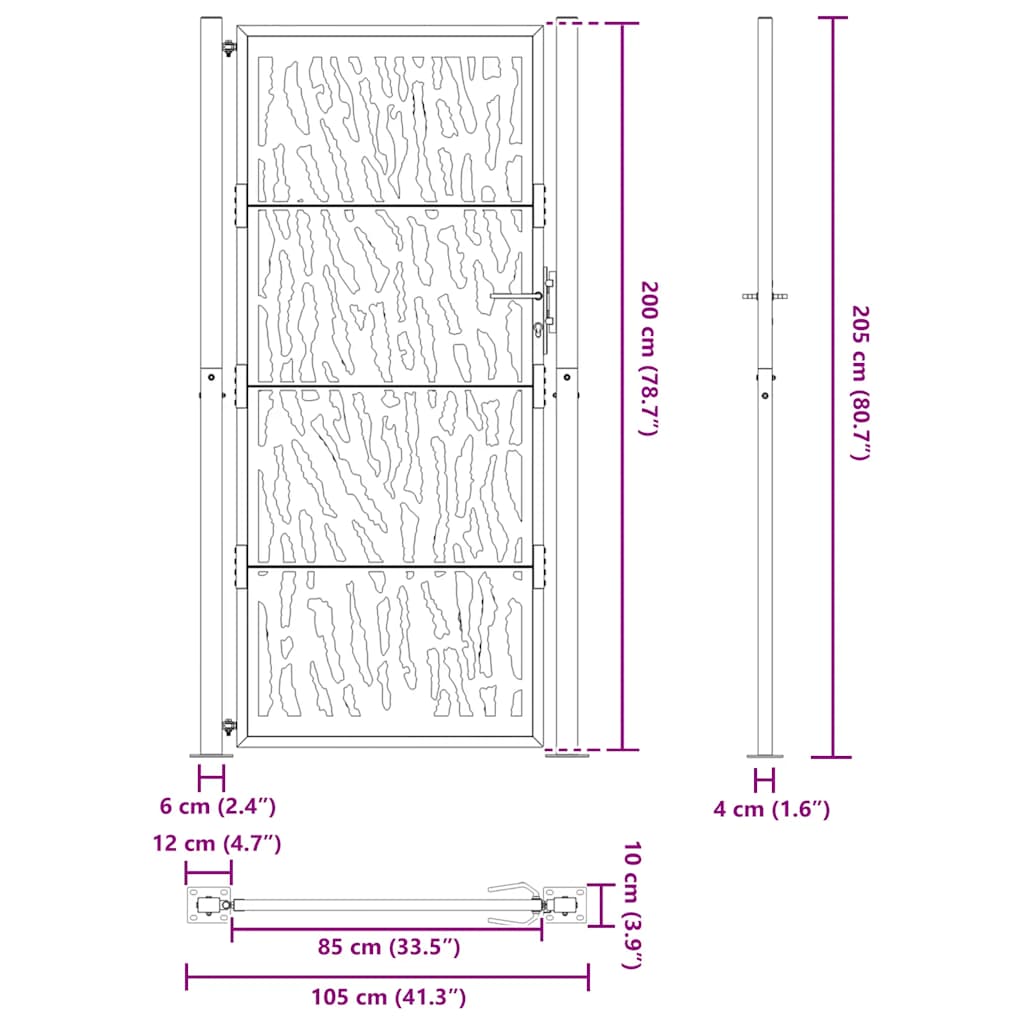 Puutarhan Portti Musta 100X200 Cm Teräsjälkikuvio