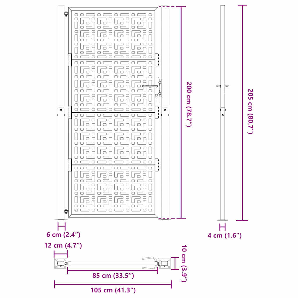 Puutarhanportti Musta 100X200 Cm Teräs Ristikuvio