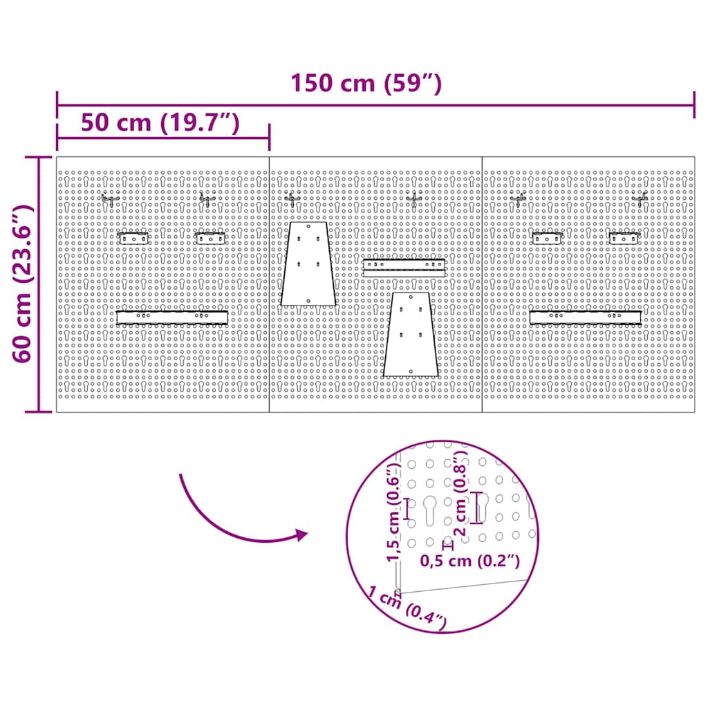 Työkaluseinäpaneeli 3 Pcs Harmaa 150 X 1 X