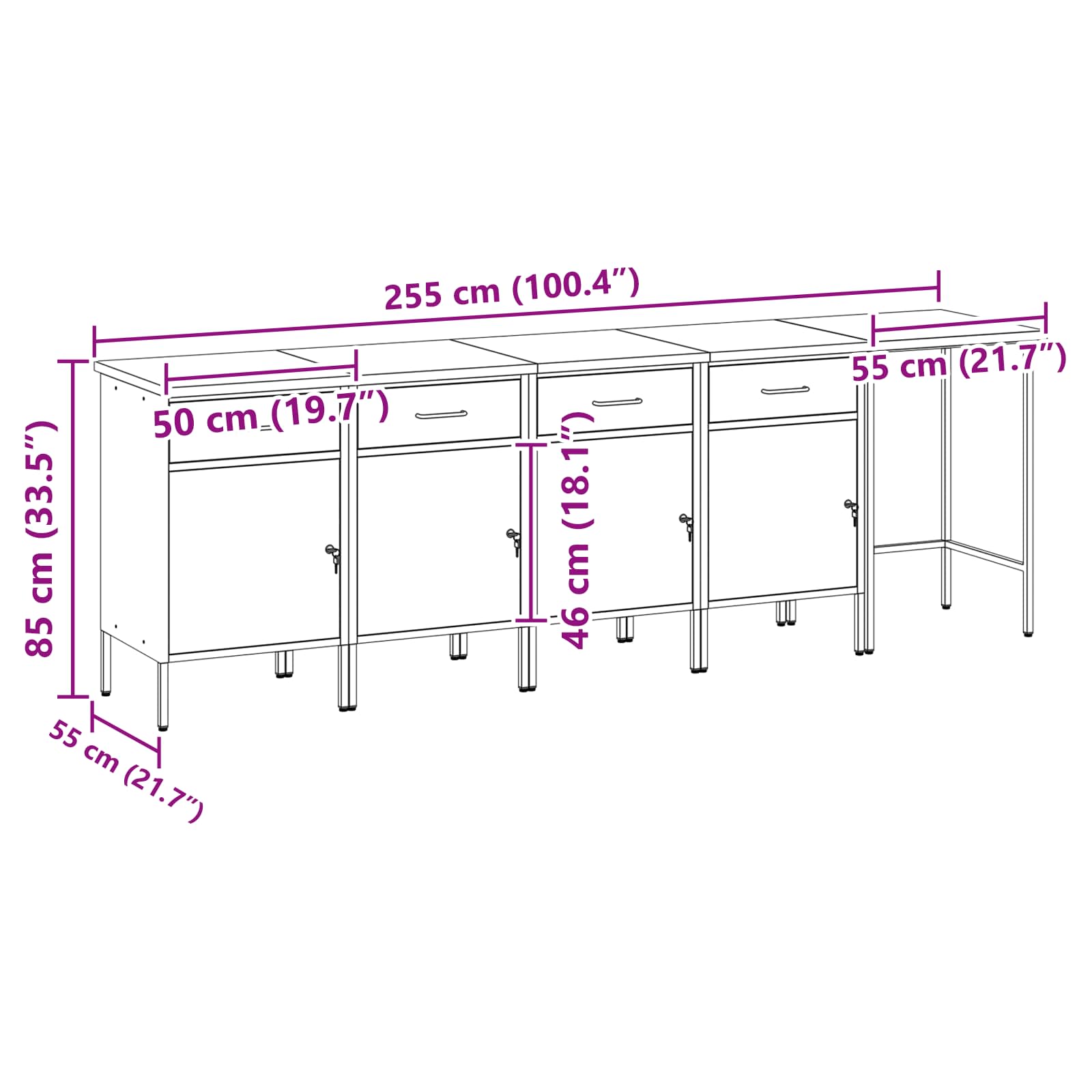 Työpöytäkaappisarja Laatikon Kanssa 5 Pcs Ja Harmaa