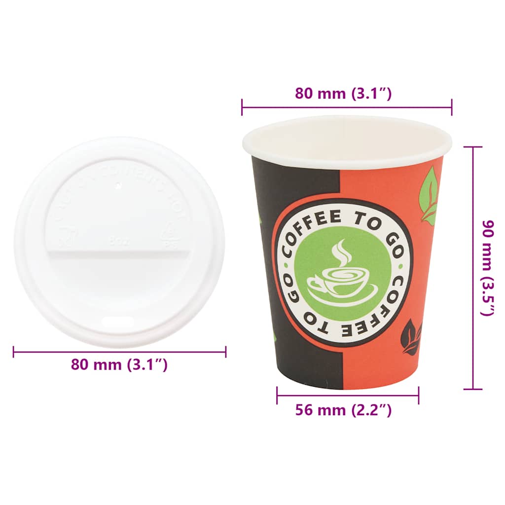 Paperiset Kahvikupit Kansilla 1000 Kpl 8Oz 240Ml