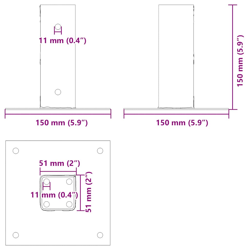 Pylväiden Jalustat Neliö 12 Kpl Hopea 51X51 Mm Galvanoitu Teräs