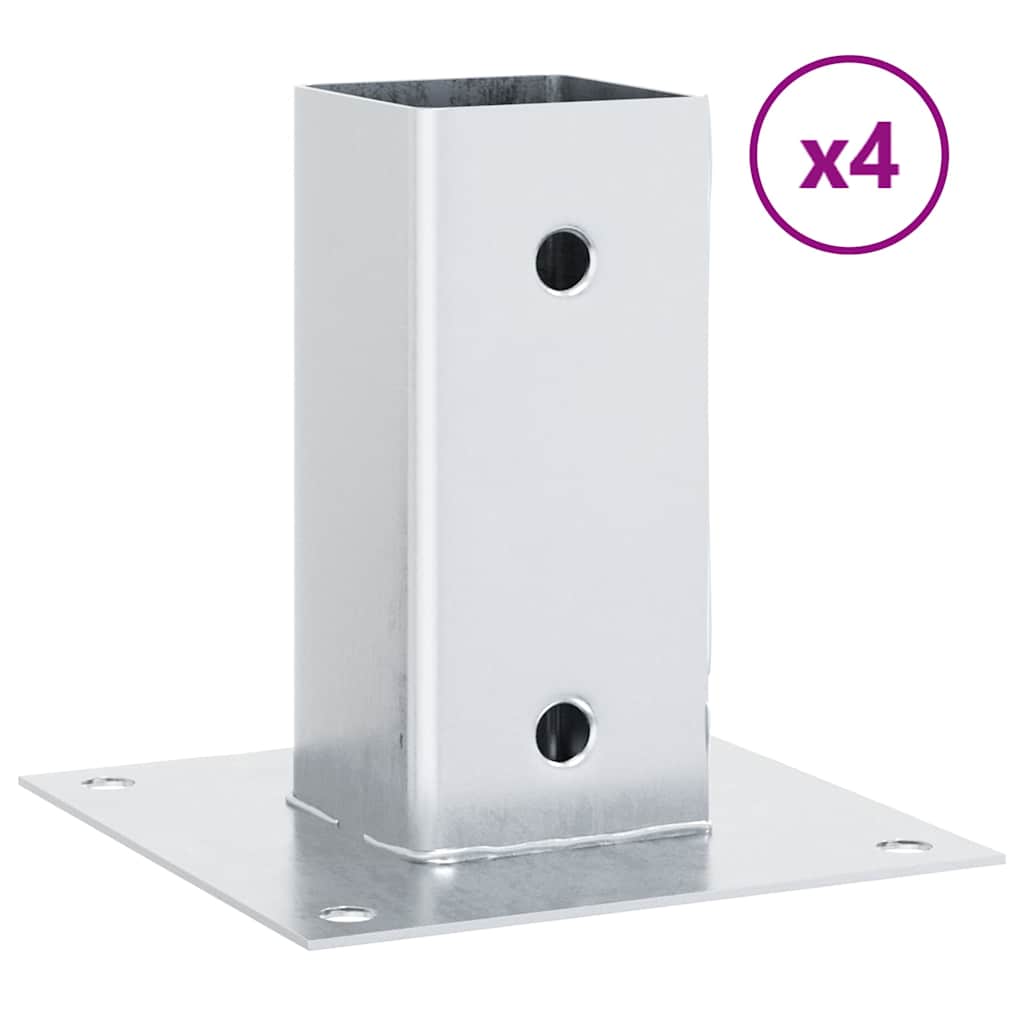 Pylväiden Jalustat Neliö 4 Kpl Hopea 61X61 Mm Galvanoitu Teräs