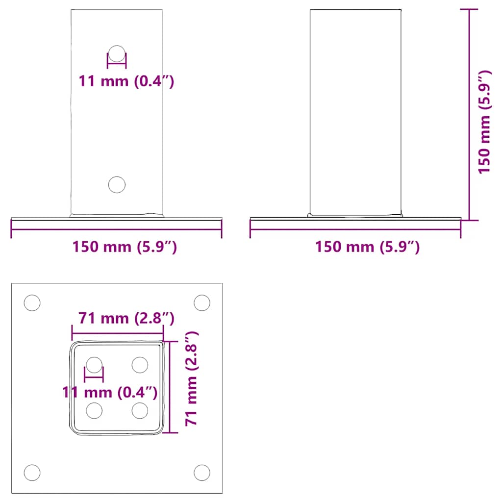 Pylväiden Jalustat Neliö 4 Kpl Hopea 71X71 Mm Galvanoitu Teräs