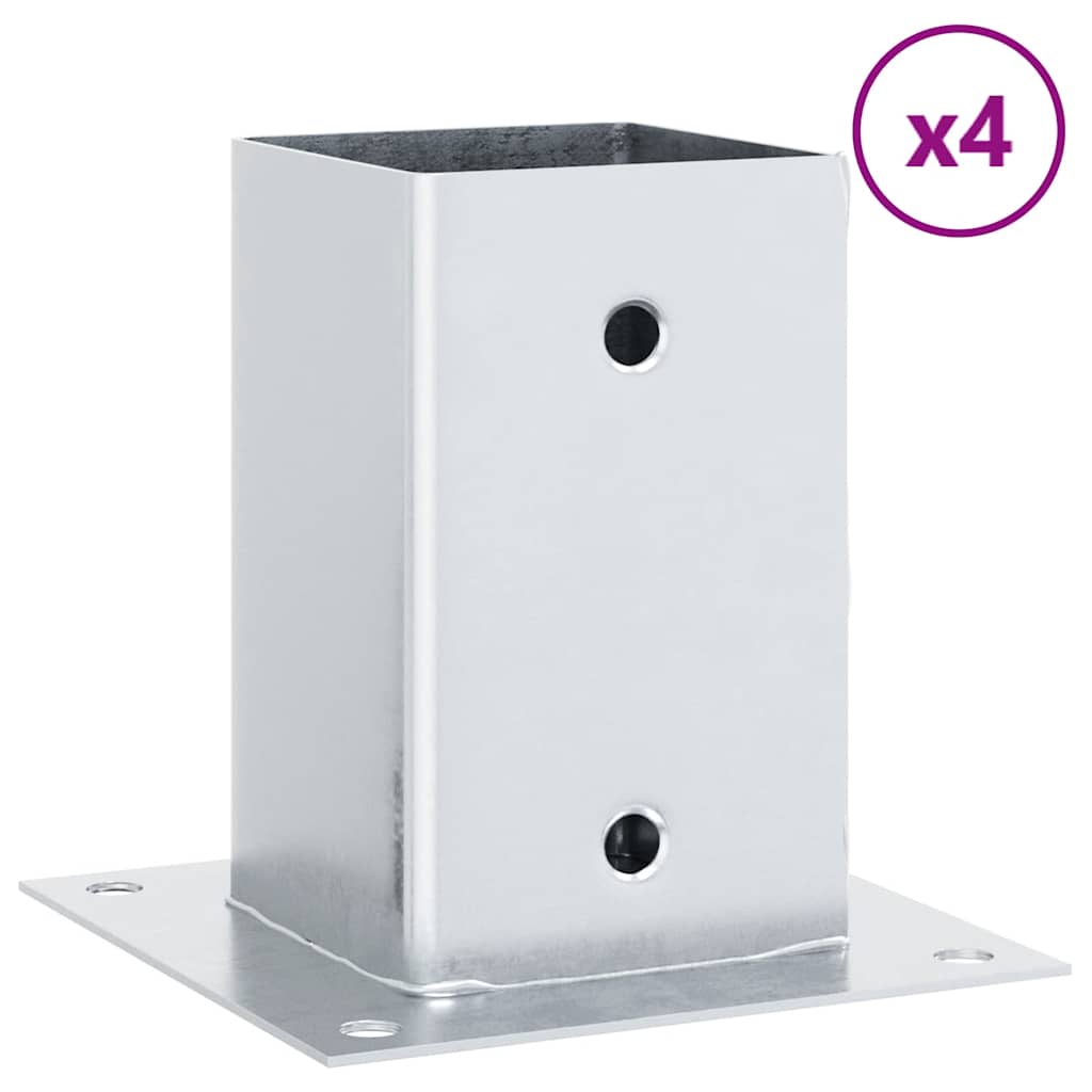 Pylväiden Jalustat Neliö 4 Kpl Hopea 81X81 Mm Galvanoitu Teräs