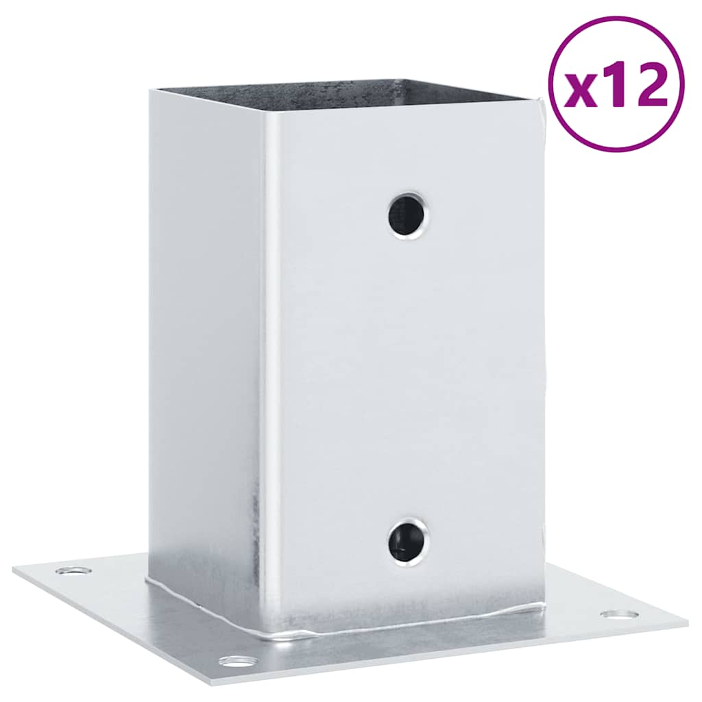 Pylväiden Jalustat Neliö 12 Kpl Hopea 81X81 Mm Galvanoitu Teräs