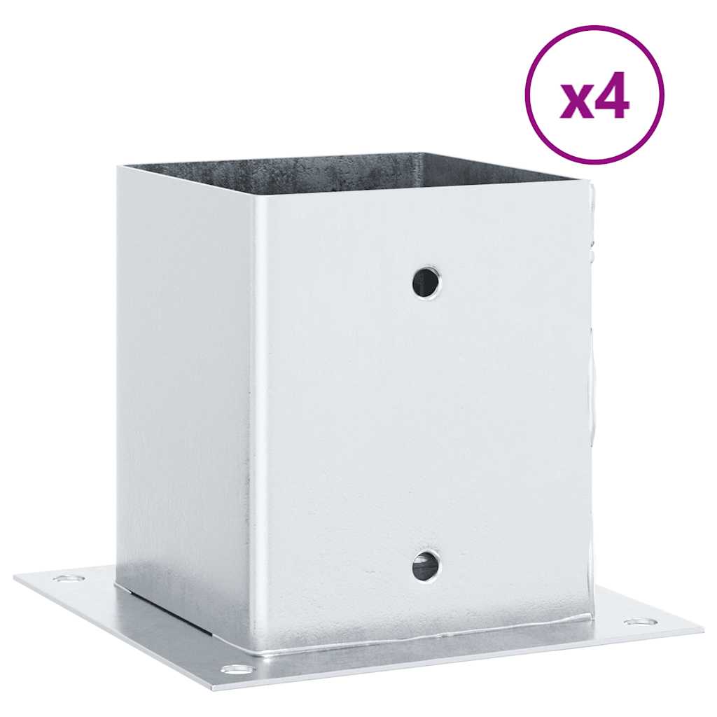 Pylväiden Jalustat Neliö 4 Kpl Hopea 101X101Mm Galvanoitu Teräs