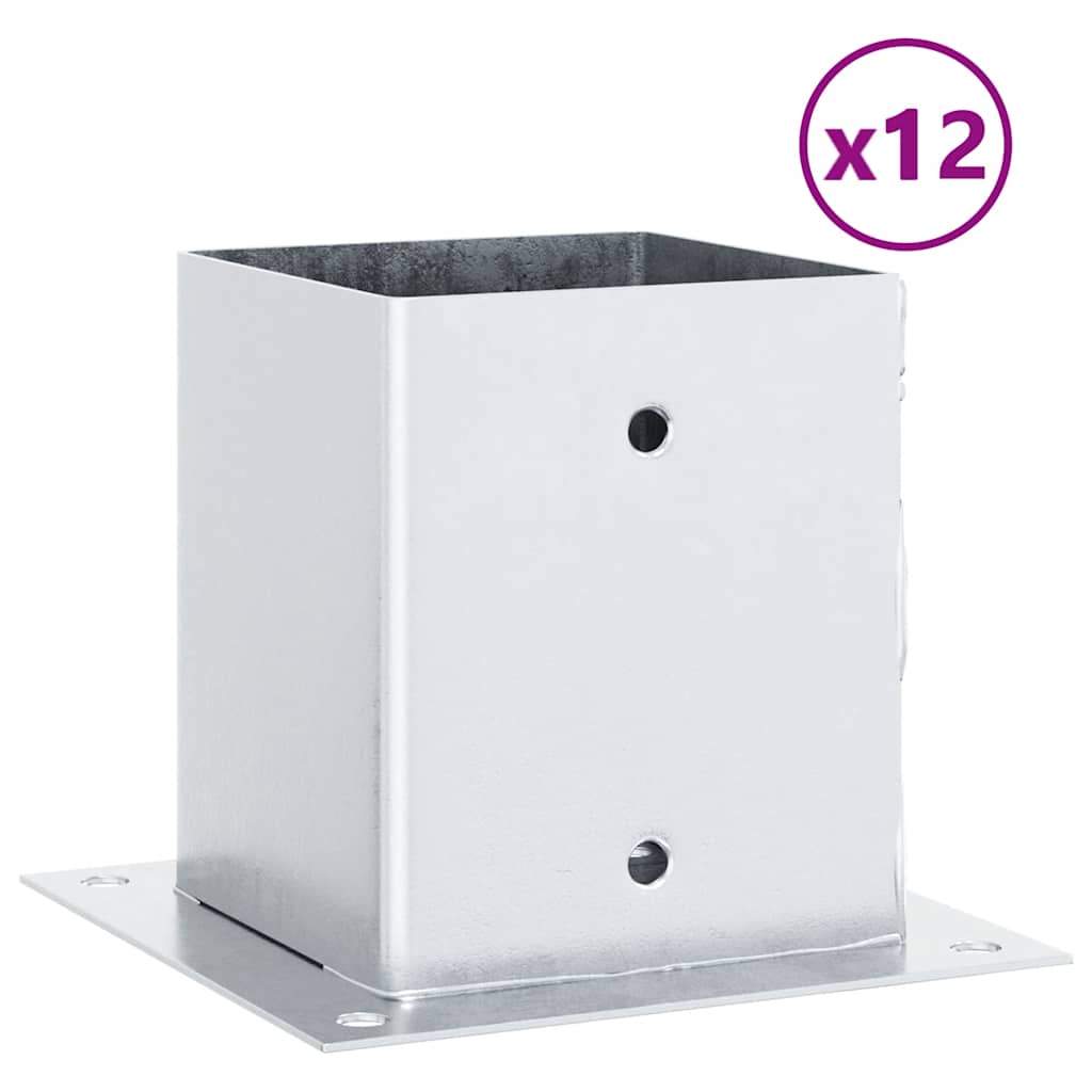Pylväiden Jalustat Neliö 12Kpl Hopea 101X101Mm Galvanoitu Teräs