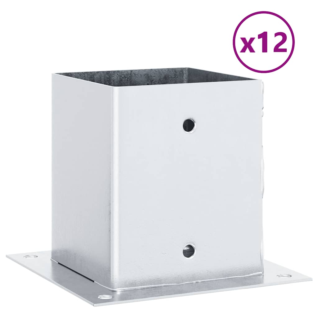 Pylväiden Jalustat Neliö 12Kpl Hopea 121X121Mm Galvanoitu Teräs