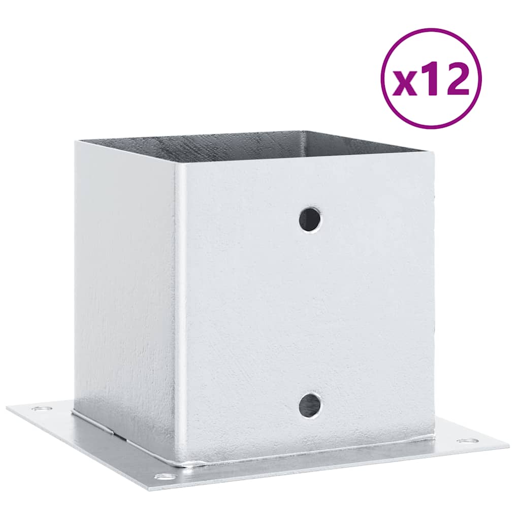 Pylväiden Jalustat Neliö 12Kpl Hopea 141X141Mm Galvanoitu Teräs