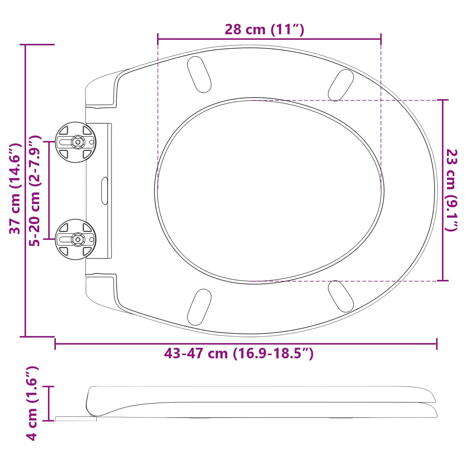 Wc-Istuin Musta 47 X 37 X 4 Cm Duroplast