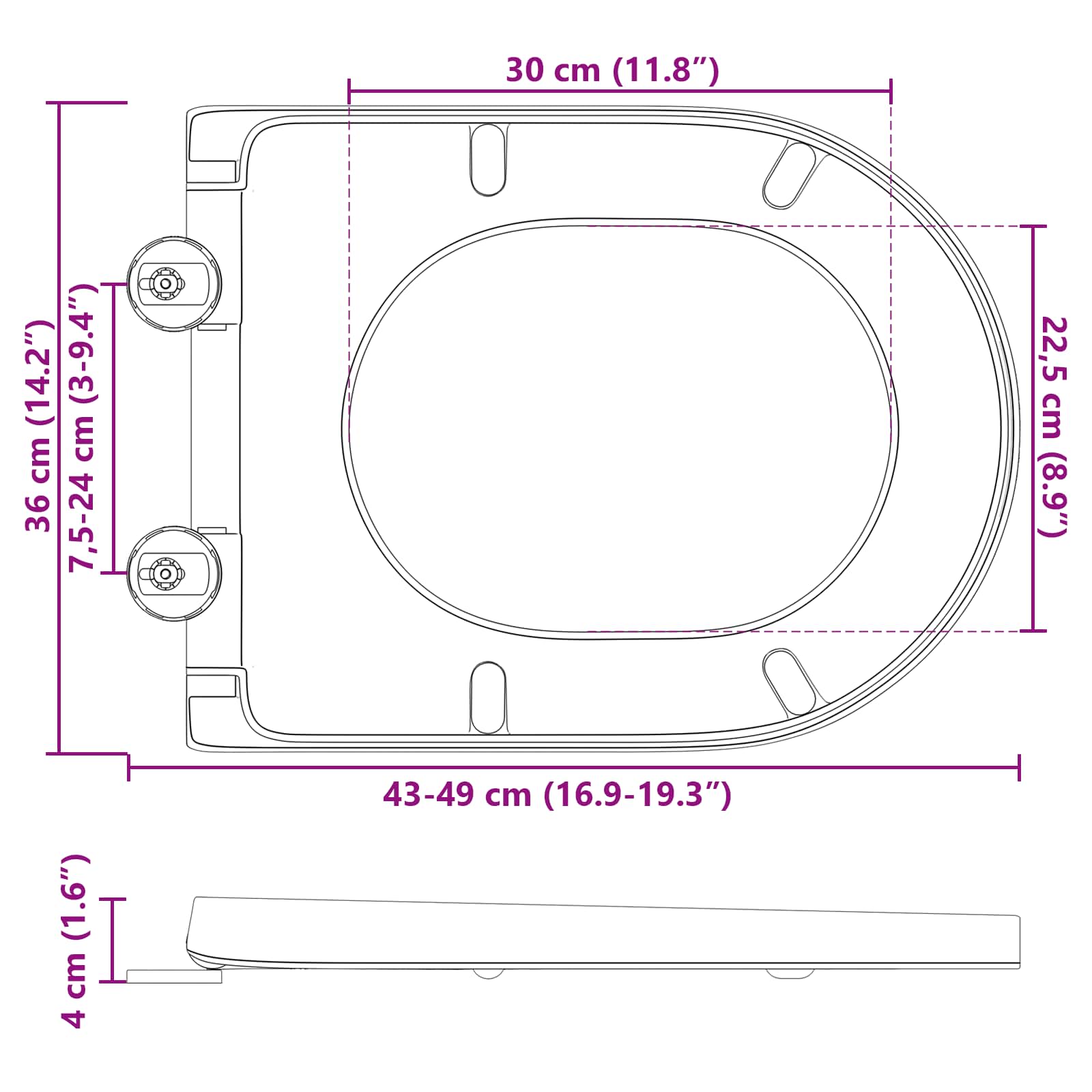 Wc-Istuin Harmaa 49 X 36 X 4 Cm Duroplast