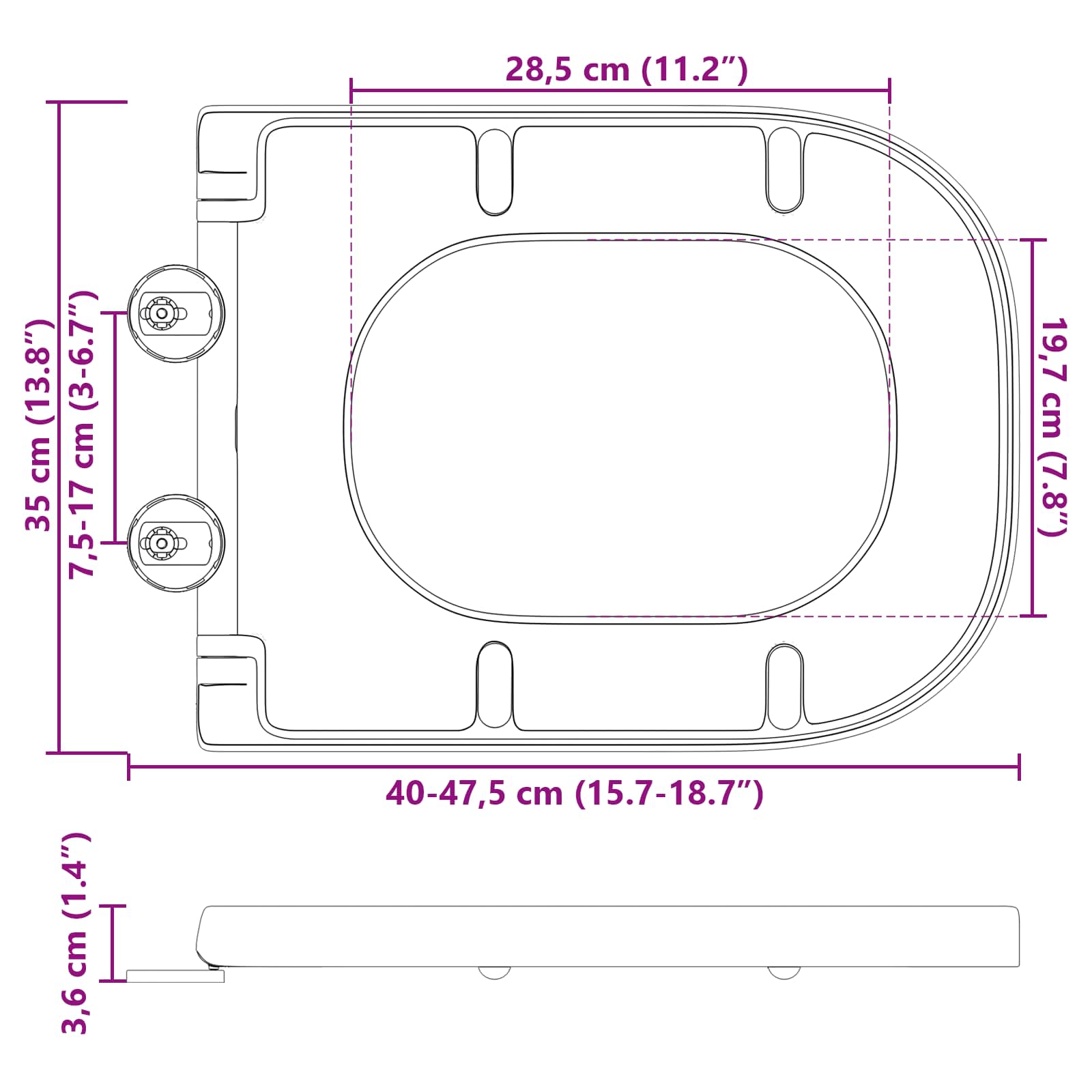 Wc-Istuin Harmaa 47,5 X 35 X 3,6 Cm Duroplast