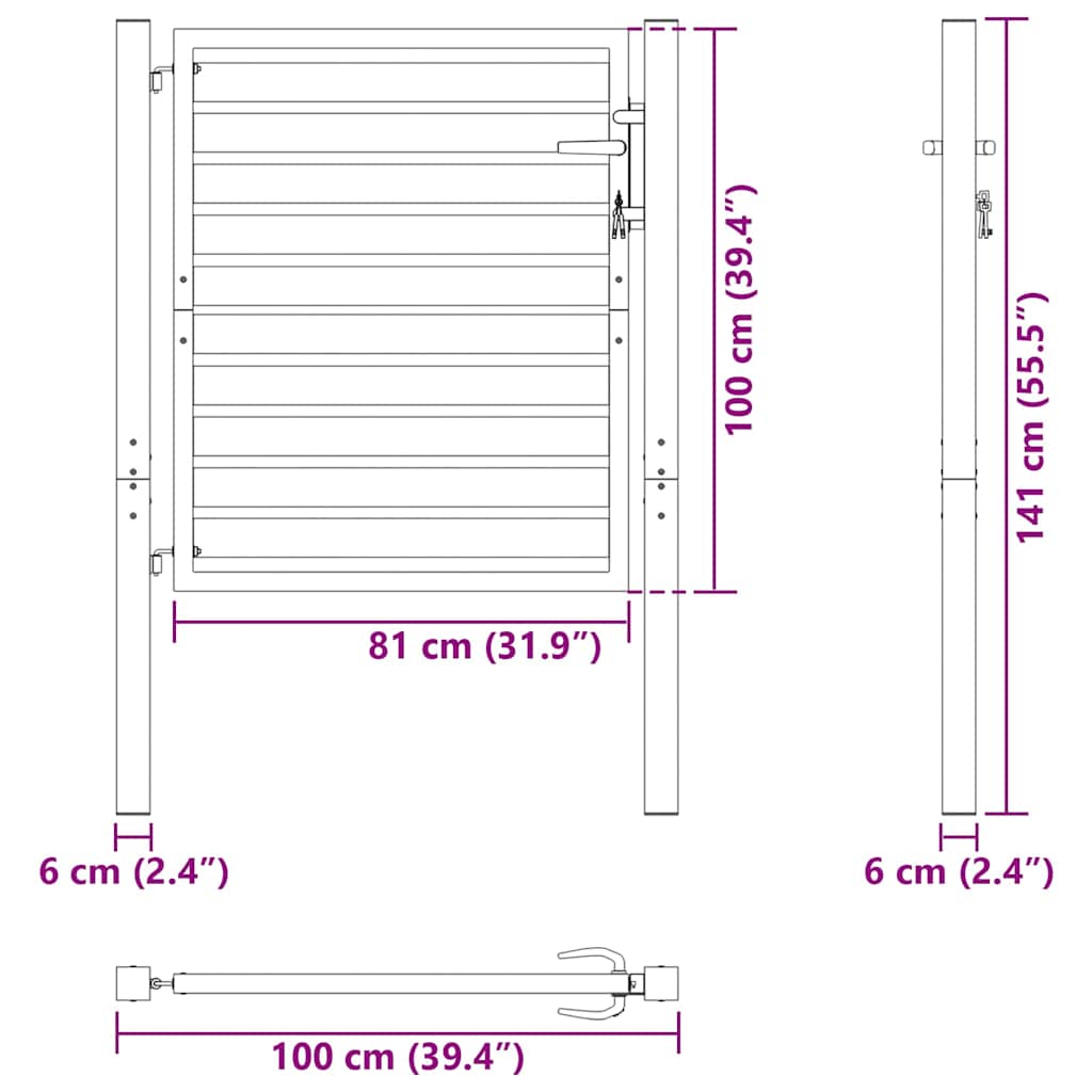 Puutarhanportti Lukittava Musta 100X100 Cm Alumiini