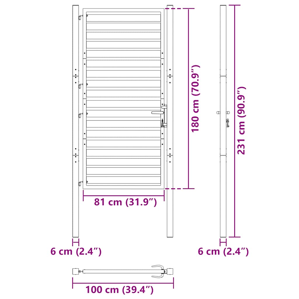 Puutarhanportti Lukittava Musta 100X180 Cm Alumiini