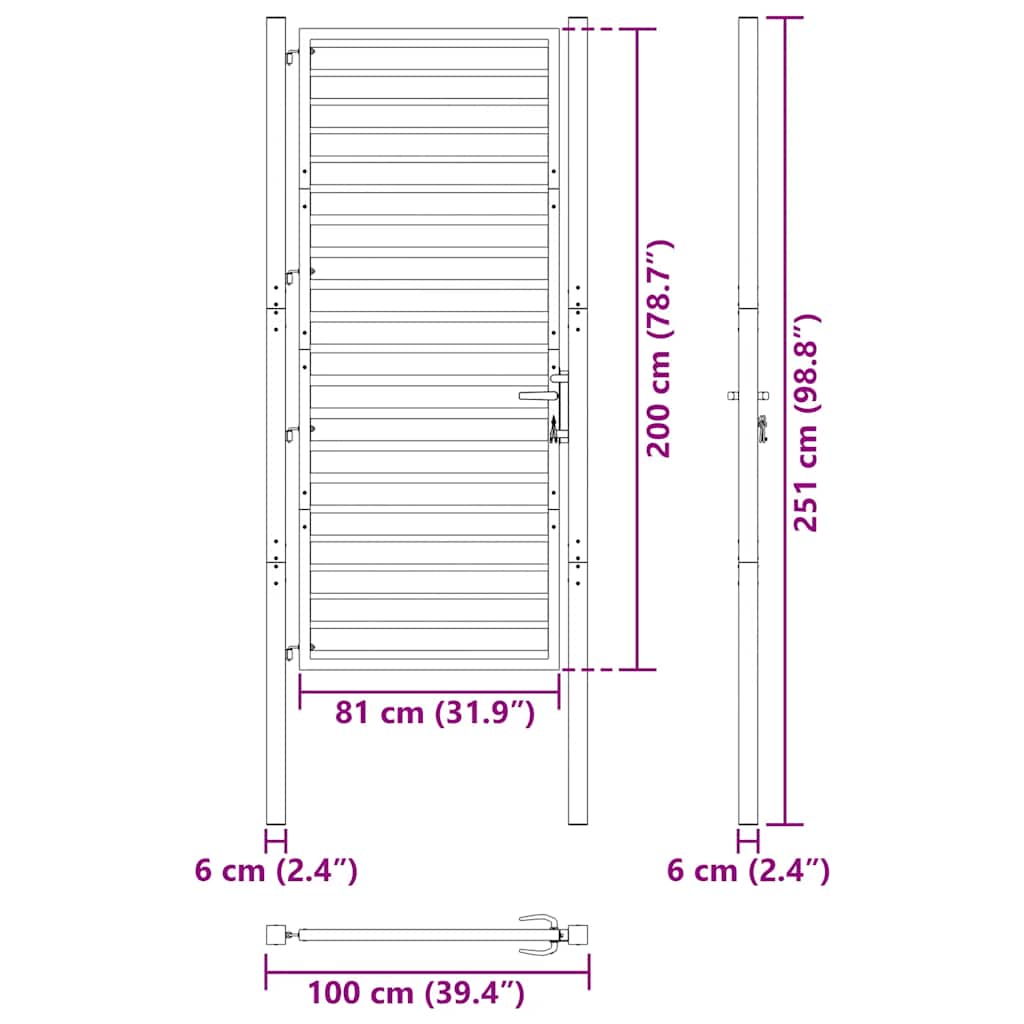 Puutarhanportti Lukittava Musta 100X200 Cm Alumiini