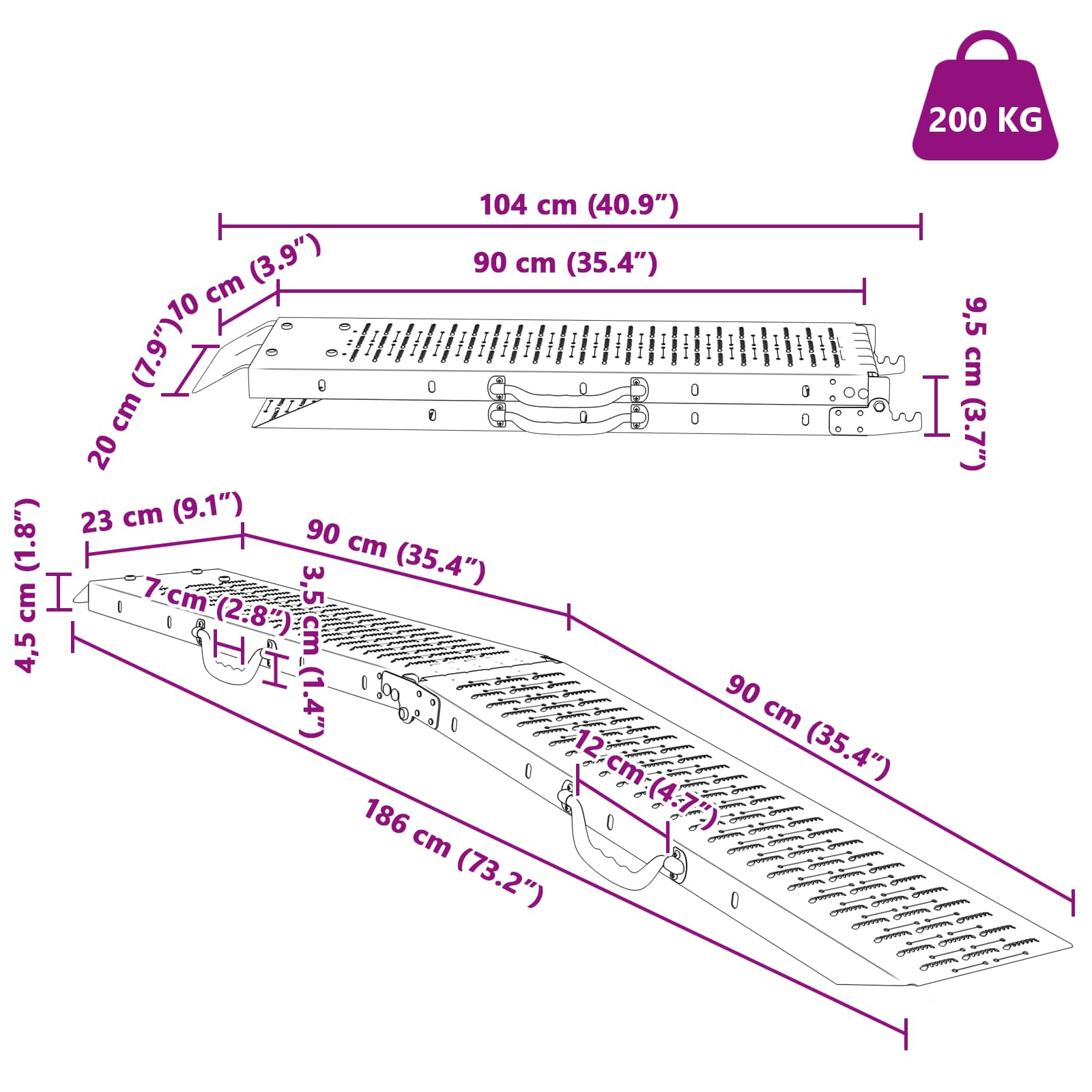 Kokoontaittuva Ramppi 200Kg Per Ramp 2 Pcs Hopea
