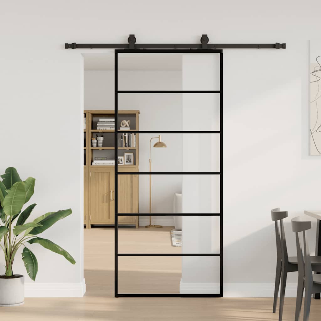 Liukuovi Asennustarvikkeilla Musta 90X205 Cm Esg Lasi