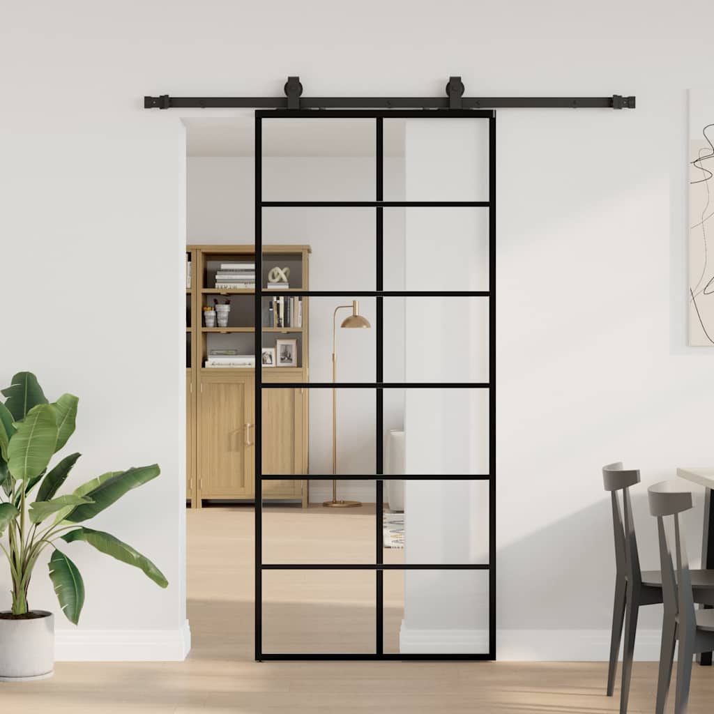 Liukuovi Asennustarvikkeilla Musta 90X205 Cm Esg Lasi