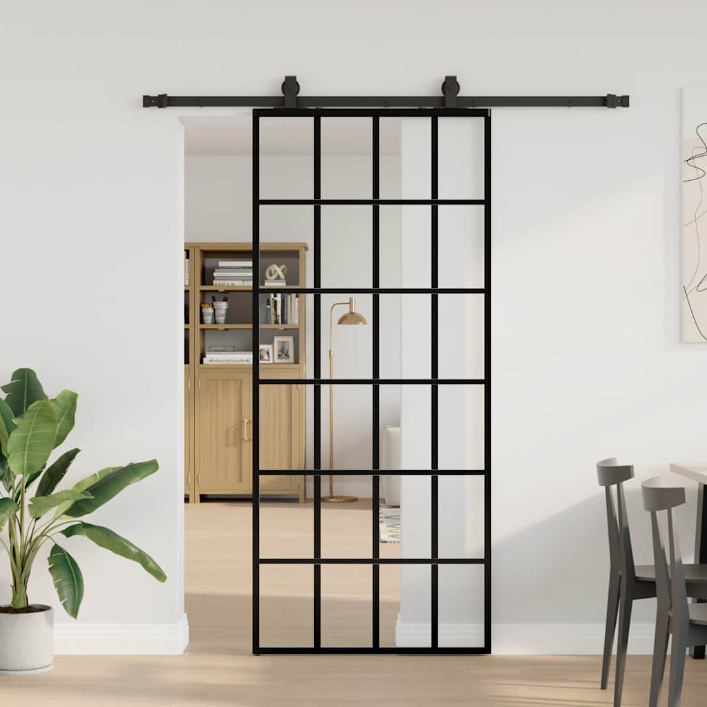 Liukuovi Asennustarvikkeilla Musta 90X205 Cm Esg Lasi