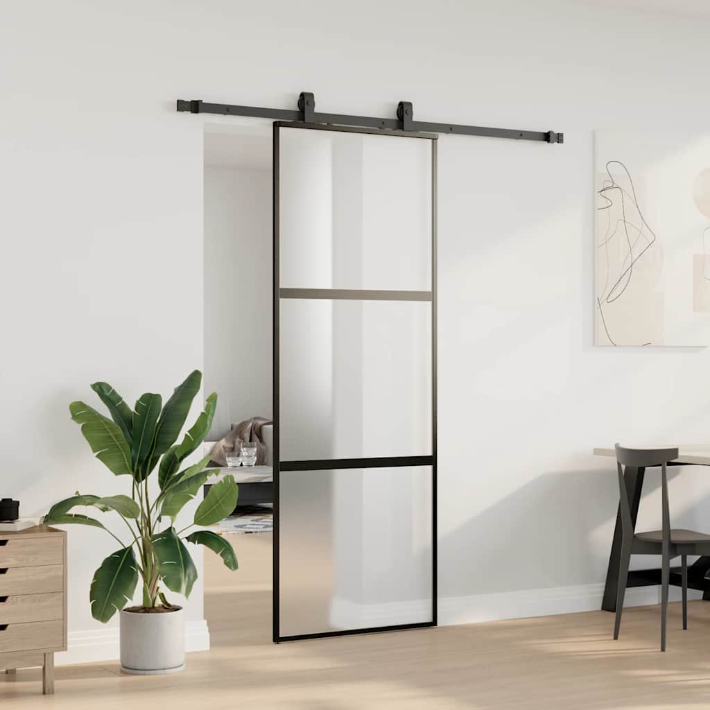 Liukuovi Laitteistosarjalla Musta 76X205 Cm Karkaistu Lasi