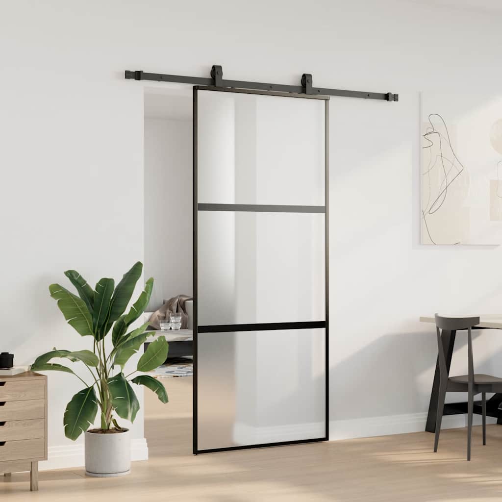 Liukuovi Laitteistosarjalla Musta 90X205 Cm Karkaistu Lasi