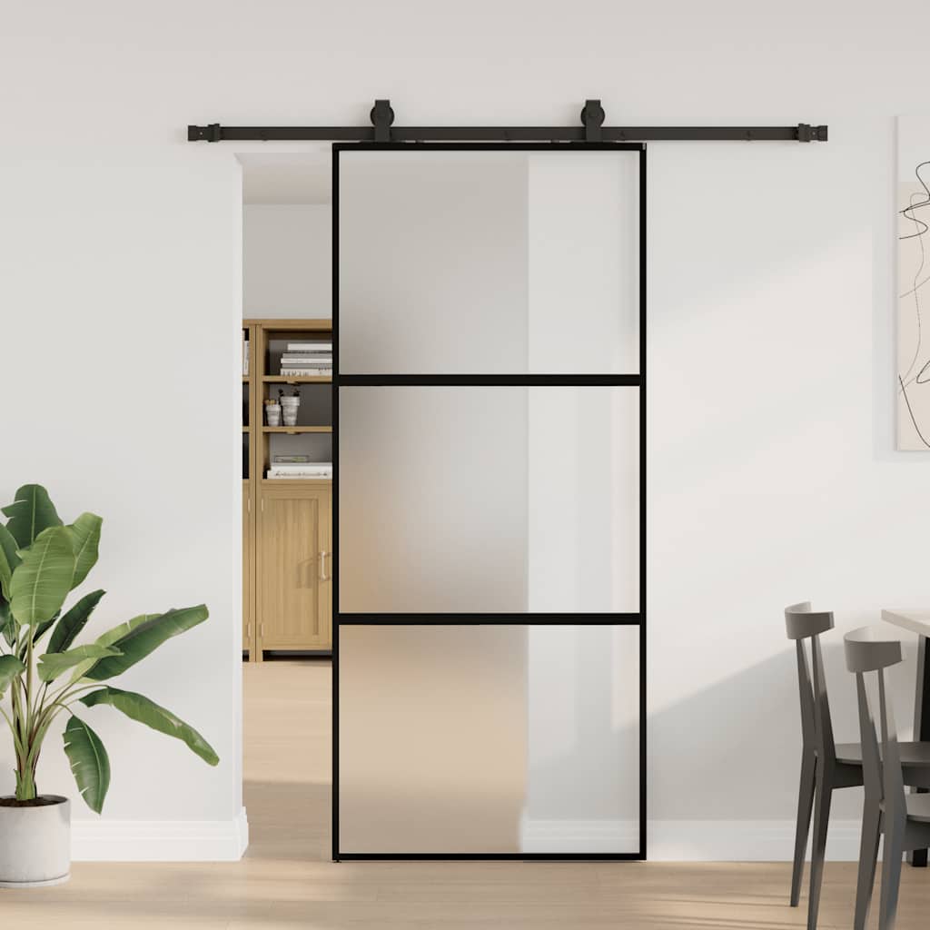 Liukuovi Laitteistosarjalla Musta 90X205 Cm Karkaistu Lasi