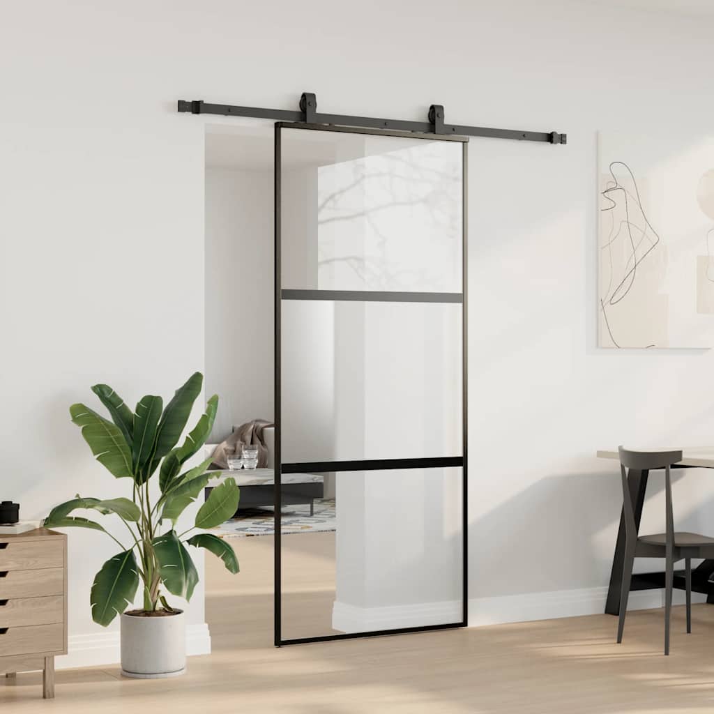 Liukuovi Laitteistosarjalla Musta 90X205 Cm Karkaistu Lasi