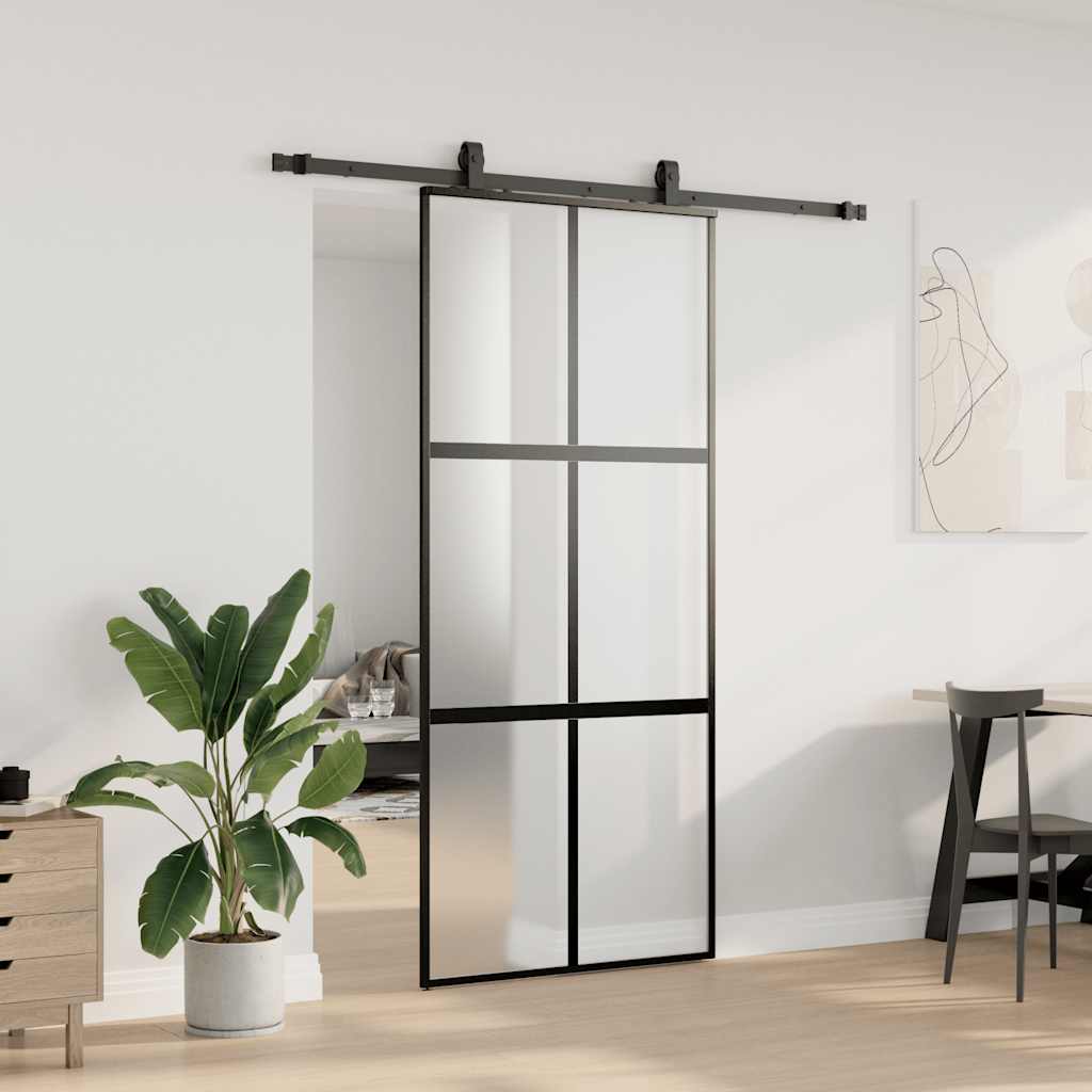 Liukuovi Laitteistosarjalla Musta 90X205 Cm Karkaistu Lasi