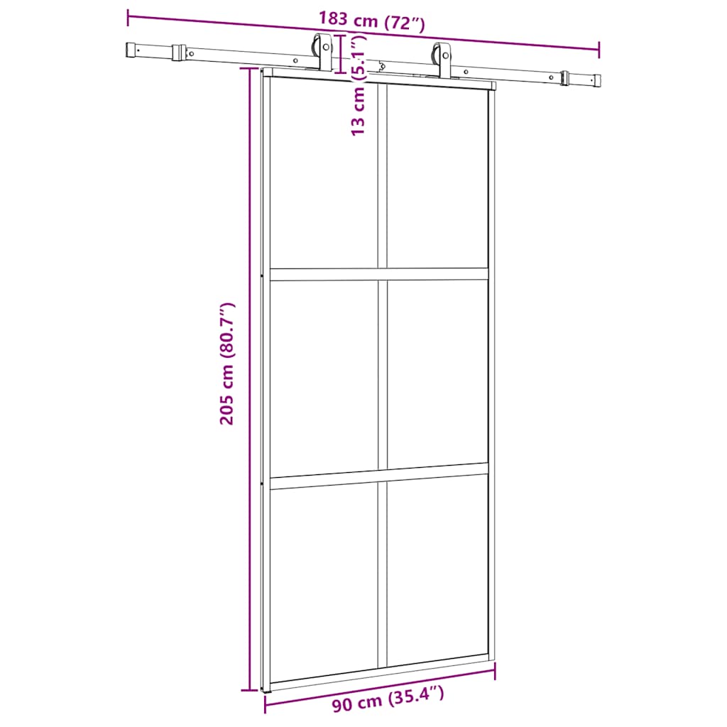 Liukuovi Laitteistosarjalla Musta 90X205 Cm Karkaistu Lasi