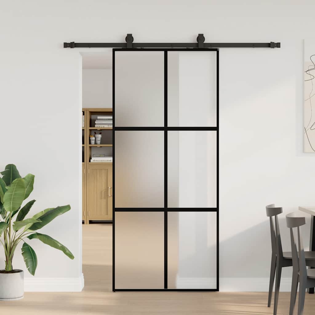 Liukuovi Laitteistosarjalla Musta 90X205 Cm Karkaistu Lasi