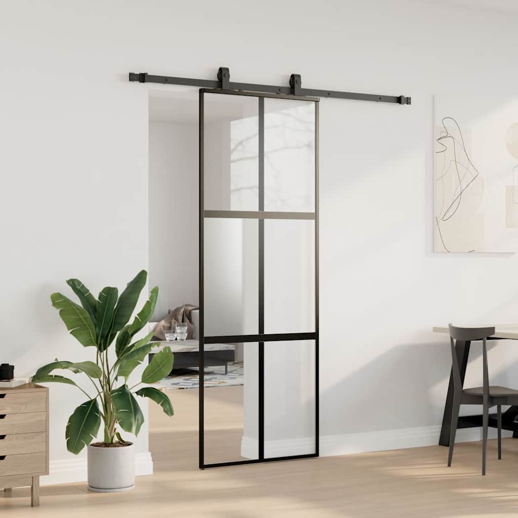 Liukuovi Laitteistosarjalla Musta 76X205 Cm Karkaistu Lasi