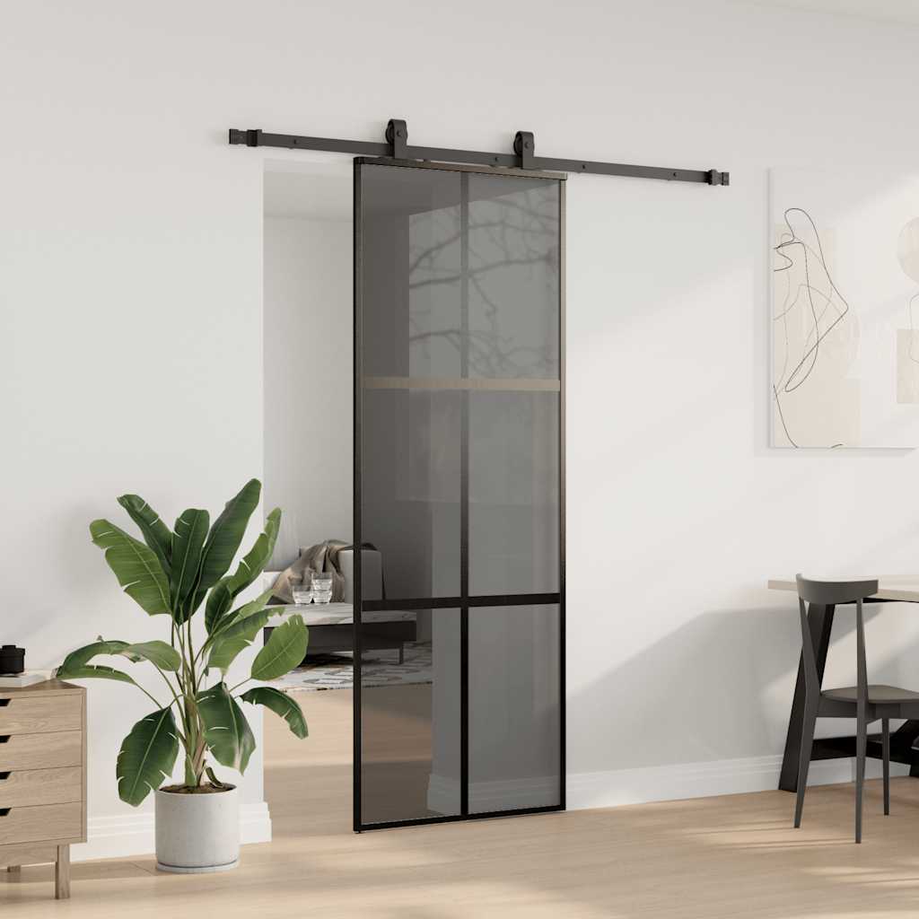 Liukuovi Laitteistosarjalla Musta 76X205 Cm Karkaistu Lasi