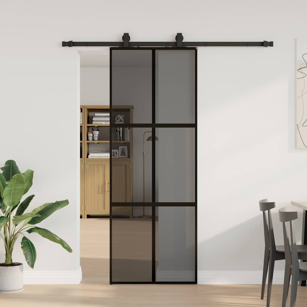 Liukuovi Laitteistosarjalla Musta 76X205 Cm Karkaistu Lasi