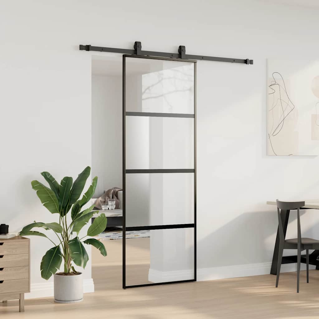 Liukuovi Laitteistosarjalla Musta 76X205 Cm Karkaistu Lasi