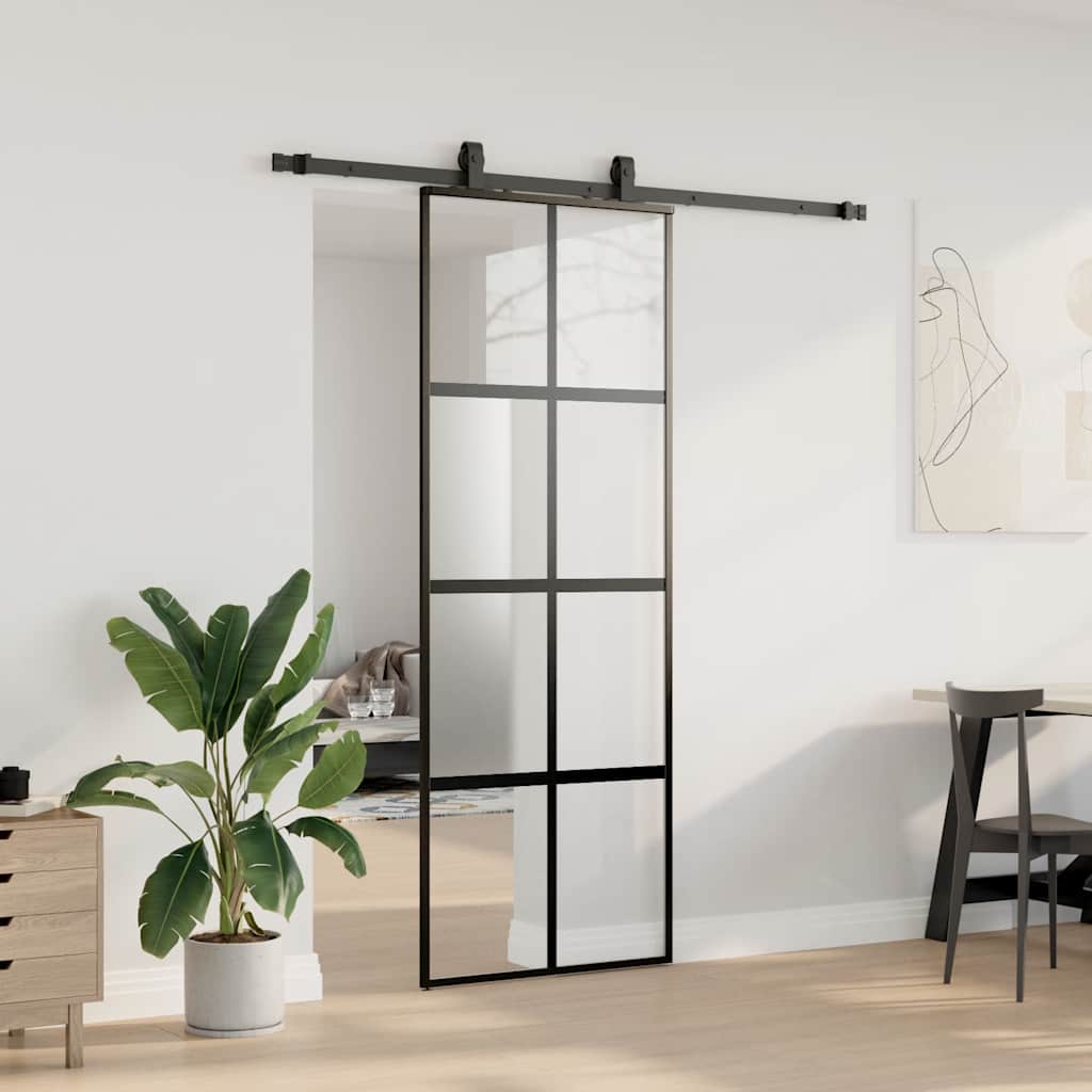 Liukuovi Laitteistosarjalla Musta 76X205 Cm Karkaistu Lasi